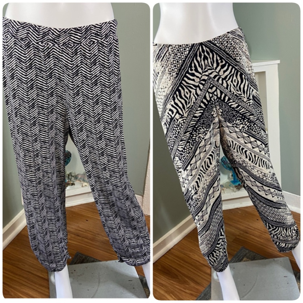 Bundle of 2 Chicos Sz 1 Wild Geometric Tribal Pants Animal Print Size 8 Zigzag